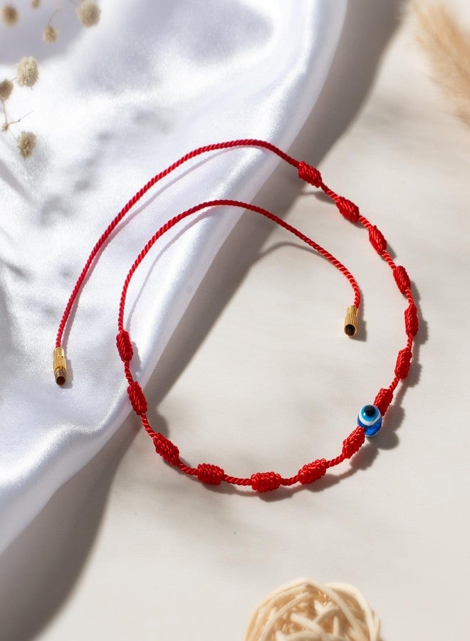 PHITECUS Turkish Evil Eye Pendant Necklace with 7 Red Knots for Protection - Blue Nazar Amulet for Men & Women - Handmade String Necklace - (Red) - Image 3