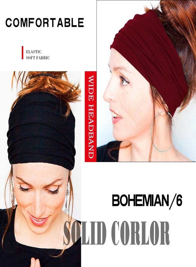 Olbye Wide Headbands Women Knotted Headband Non Slip Elastic Hair Bands Tie Dye Turban Head Wraps Workout Yoga Sports Sweatbands Boho Headbands for Women Fashion Hair Accessories Pack of 6 (Pattern A) - Image 3