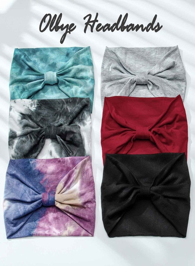 Olbye Wide Headbands Women Knotted Headband Non Slip Elastic Hair Bands Tie Dye Turban Head Wraps Workout Yoga Sports Sweatbands Boho Headbands for Women Fashion Hair Accessories Pack of 6 (Pattern A) - Image 2