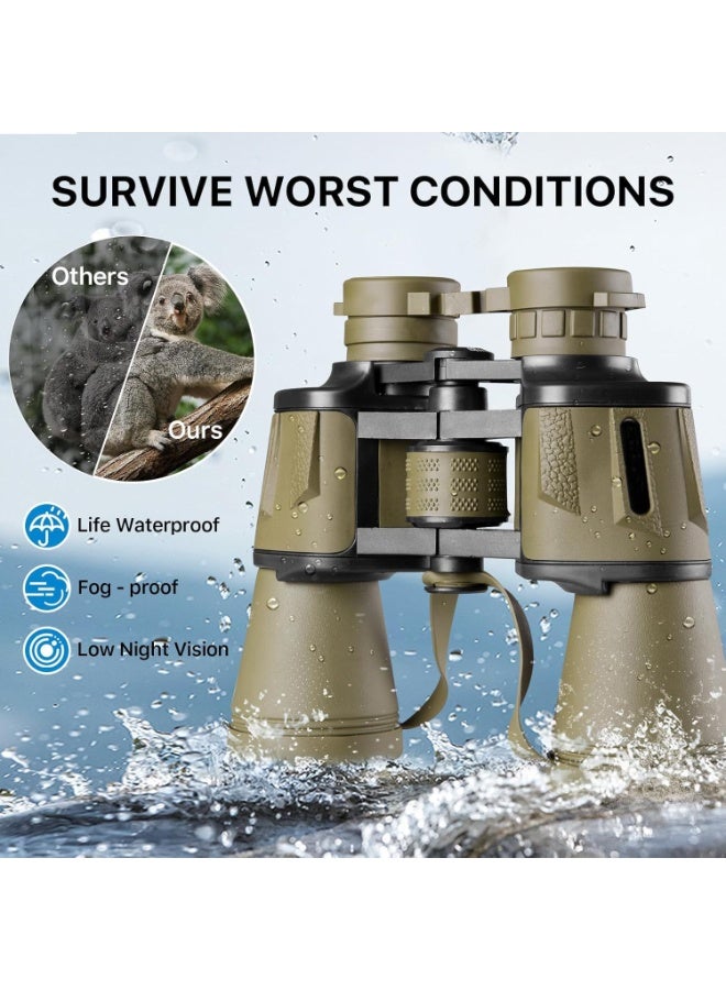 YOUWE7 منظار YOUWE7 20x50 للبالغين مع محول للهواتف الذكية - منظار عالي الطاقة لمشاهدة الطيور والمشي لمسافات طويلة والحفلات الموسيقية والسفر والمسرح مع عدسة FMC من نوع BAK4 Prism، ​​لون طين - Image 5