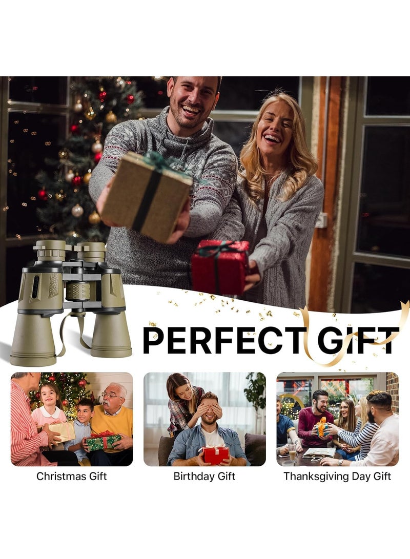 YOUWE7 منظار YOUWE7 20x50 للبالغين مع محول للهواتف الذكية - منظار عالي الطاقة لمشاهدة الطيور والمشي لمسافات طويلة والحفلات الموسيقية والسفر والمسرح مع عدسة FMC من نوع BAK4 Prism، ​​لون طين - Image 4