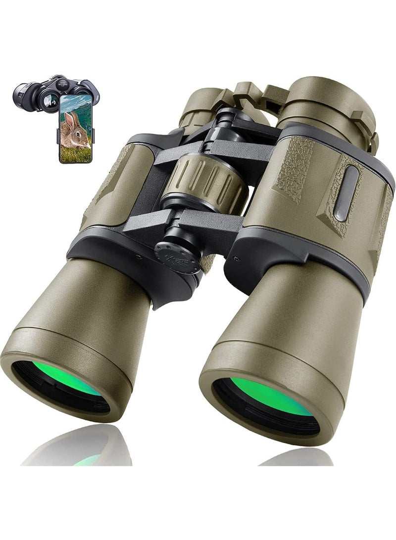 YOUWE7 منظار YOUWE7 20x50 للبالغين مع محول للهواتف الذكية - منظار عالي الطاقة لمشاهدة الطيور والمشي لمسافات طويلة والحفلات الموسيقية والسفر والمسرح مع عدسة FMC من نوع BAK4 Prism، ​​لون طين - Image 1