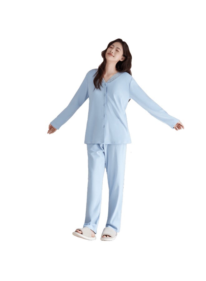 Your Sun Yiershuang 100% Cotton Women's Pajamas Autumn Winter V-neck Lace Pullover Middle-aged And Elderly Homewear Set Gift For Mom - Image 4