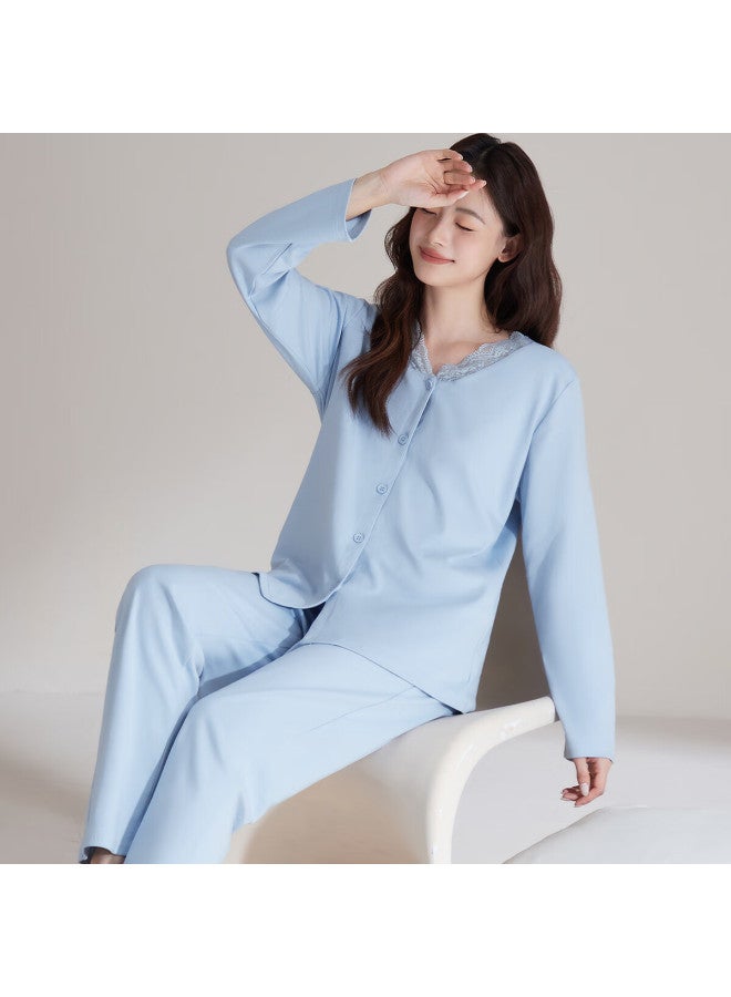 Your Sun Yiershuang 100% Cotton Women's Pajamas Autumn Winter V-neck Lace Pullover Middle-aged And Elderly Homewear Set Gift For Mom - Image 3