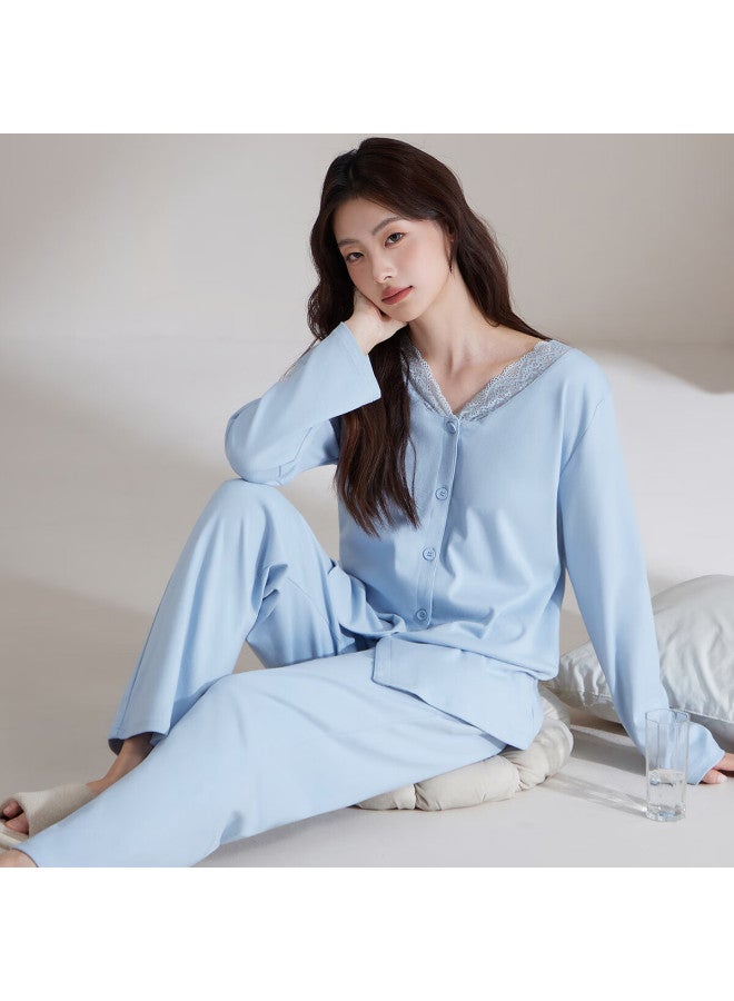 Your Sun Yiershuang 100% Cotton Women's Pajamas Autumn Winter V-neck Lace Pullover Middle-aged And Elderly Homewear Set Gift For Mom - Image 2
