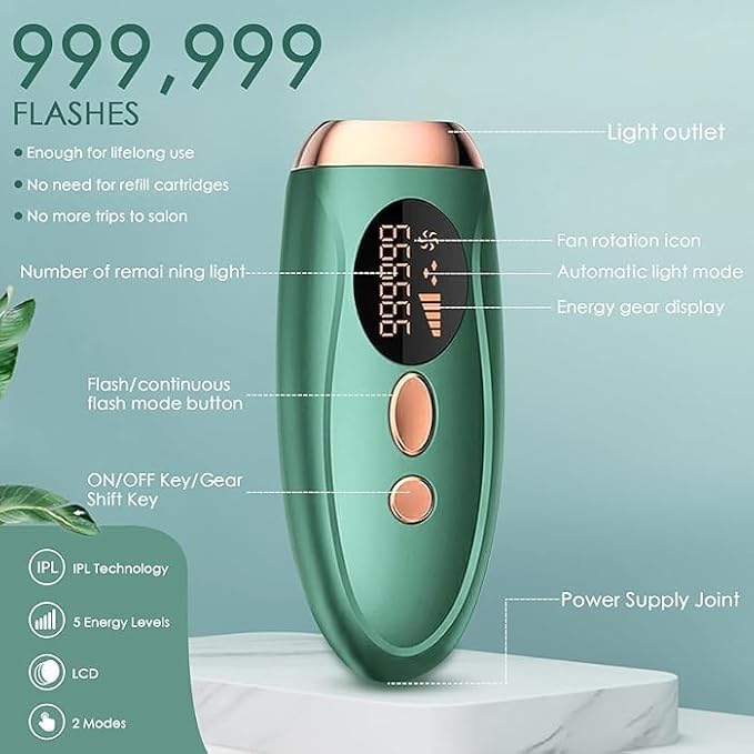CBEX Laser Hair Removal, 999999 Flashes Painless IPL Hair Removal Device for Women and Men for Epilation Facial Legs Arms Bikini at Home Use, Green ((999,999 FLASHES)) - Image 5