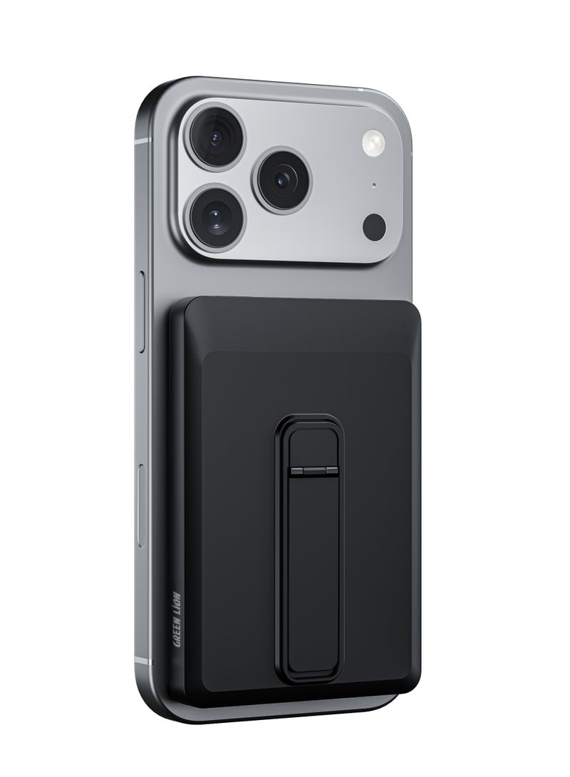 GREEN LION 10000mAh Vita PD 20W Power Bank, Portable PowerBank with MagSafe Compatibility, Ultra Slim Design & Built In Stand, Detachable Braided Type-C to Type-C Cable, Strong Magnets, Safety Protection, 15W Wireless Output, Mag Safe Power Bank Compatible with iPhone 14/15/16/17 Series - Black - Image 2