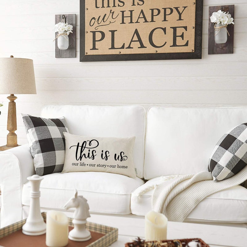 Meekio Farmhouse Pillow Covers with This is Us Quote 12" x 20" Farmhouse Rustic DÃ©cor Lumbar Pillow Covers with Saying Housewarming Gifts Family Room DÃ©cor - Image 5