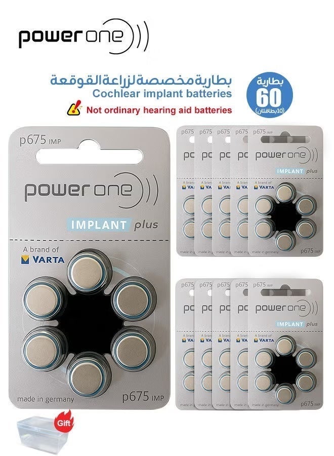 باور ون 10 عبوات (إجمالي 60 بطارية) من بطاريات باور ون لزراعة القوقعة – المقاس 675P مع علبة تخزين مجانية، صناعة ألمانية - Image 2