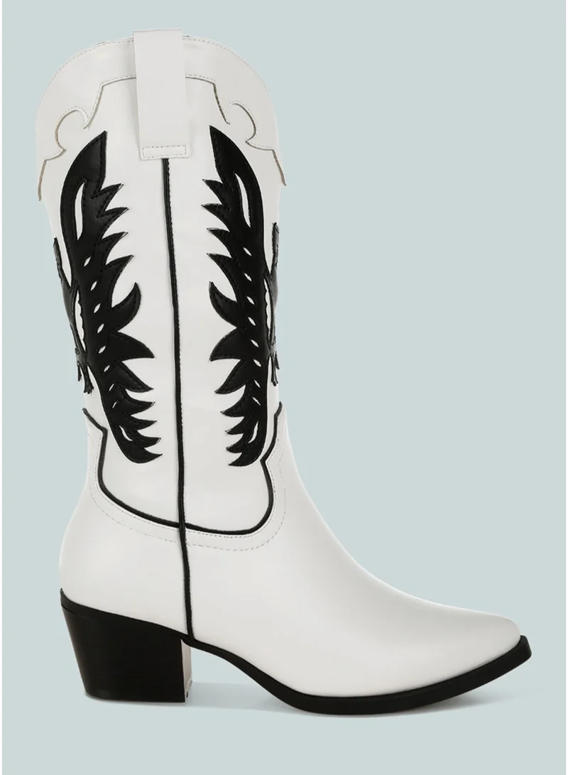 Winged Patchwork Cowboy Boots in White