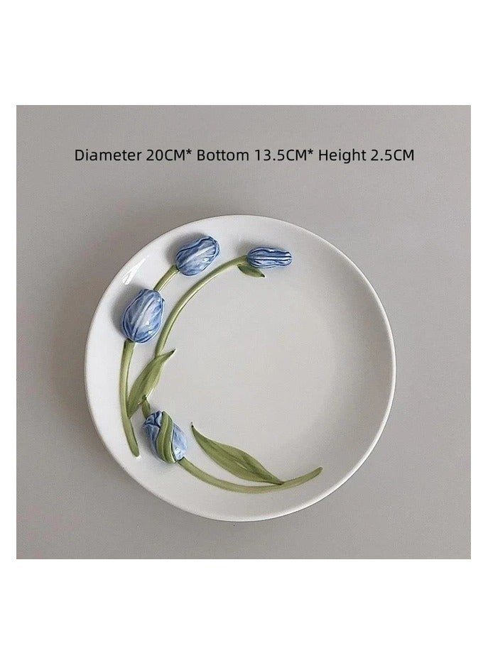 3D Ceramic Tulip Cup Saucer Coffee Cup Saucer Set Coffee Mug with Handle Tea Cup with Saucer Espresso Cup Plate for Dining Table Decoration Blue - Image 4