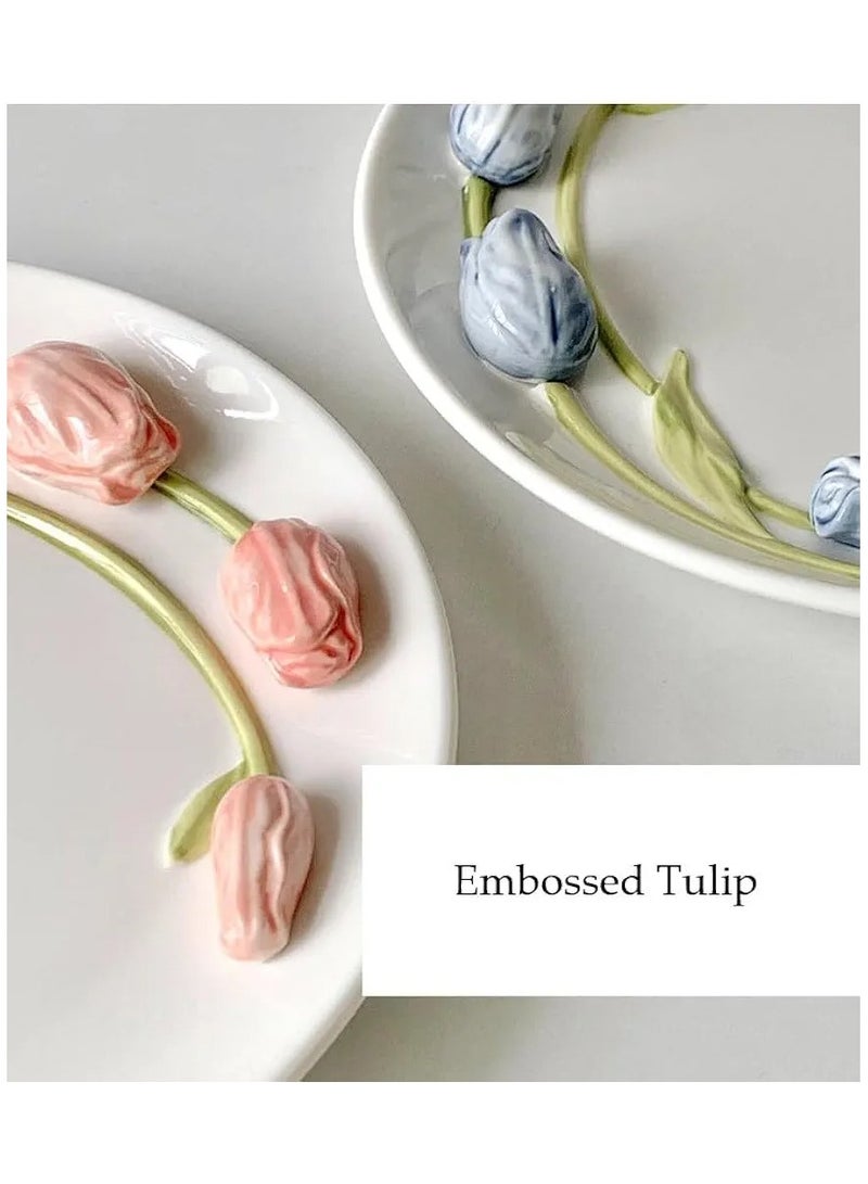 3D Ceramic Tulip Cup Saucer Coffee Cup Saucer Set Coffee Mug with Handle Tea Cup with Saucer Espresso Cup Plate for Dining Table Decoration Blue - Image 5