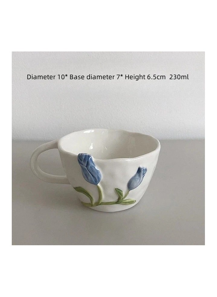 3D Ceramic Tulip Cup Saucer Coffee Cup Saucer Set Coffee Mug with Handle Tea Cup with Saucer Espresso Cup Plate for Dining Table Decoration Blue - Image 3