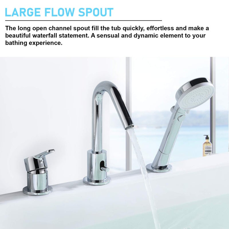 CREA Roman Tub Faucet Set Chrome Bathtub Faucet with Hand Shower and Diverter - Image 3