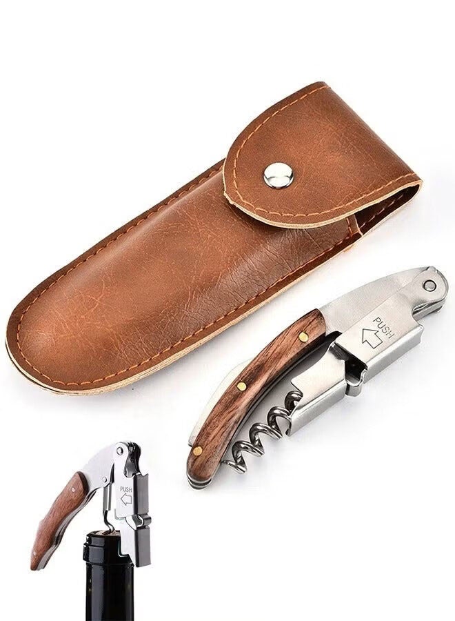 AGREON Wine Opener, with Leather Pouch, Wood Handle Double-Hinged Stainless, Steel Screw Beer Bottle Corkscrew - Image 1