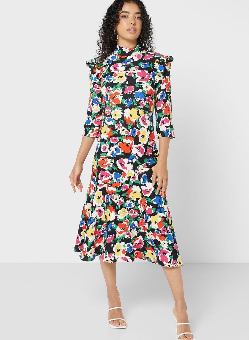 WAREHOUSE Floral Print Midi Dress - Image 4