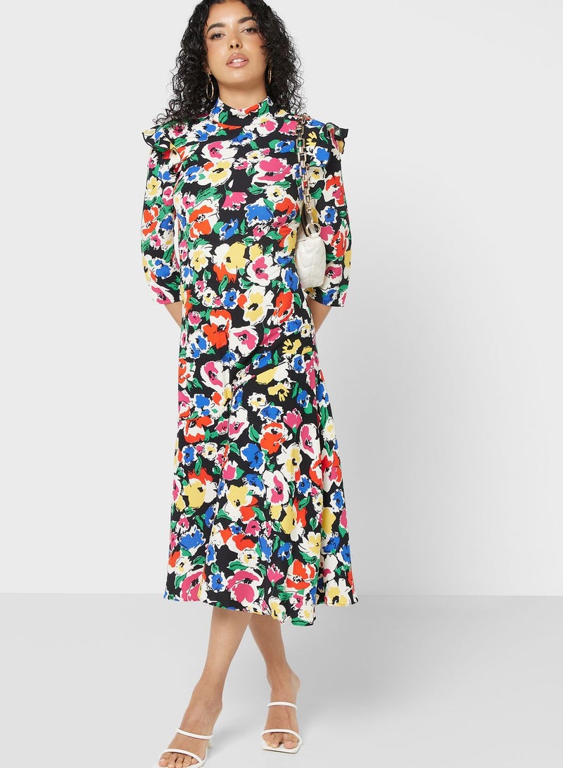 WAREHOUSE Floral Print Midi Dress - Image 1
