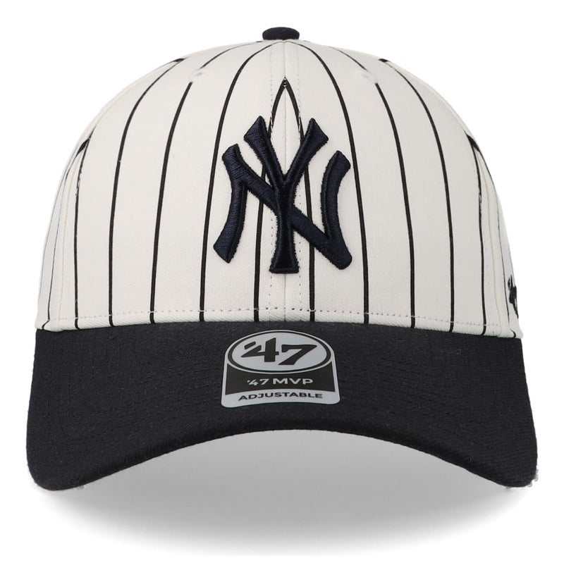 47 New York Yankees Hat Mens Womens Pinstripe MVP Adjustable Baseball Cap, White/Navy Logo/Navy Visor, One Size - Image 2