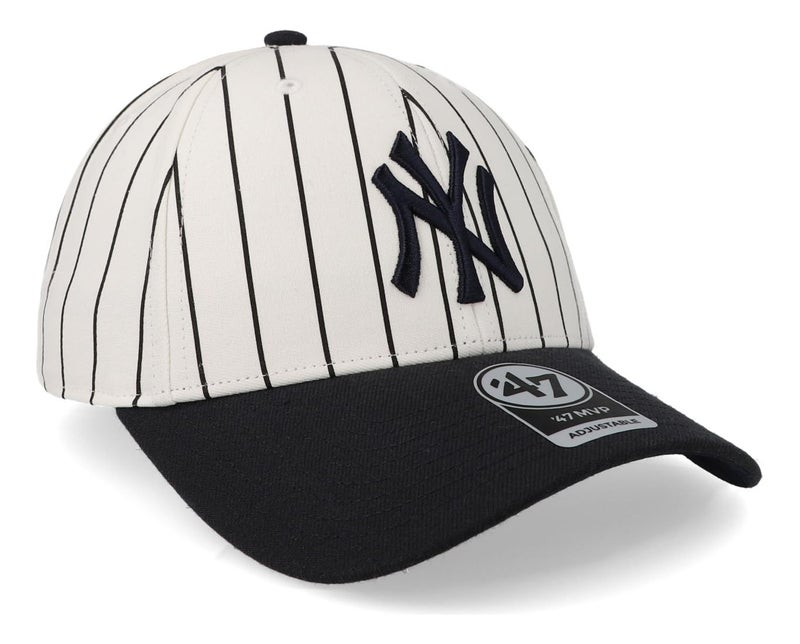47 New York Yankees Hat Mens Womens Pinstripe MVP Adjustable Baseball Cap, White/Navy Logo/Navy Visor, One Size - Image 3