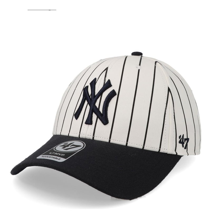 47 New York Yankees Hat Mens Womens Pinstripe MVP Adjustable Baseball Cap, White/Navy Logo/Navy Visor, One Size - Image 1