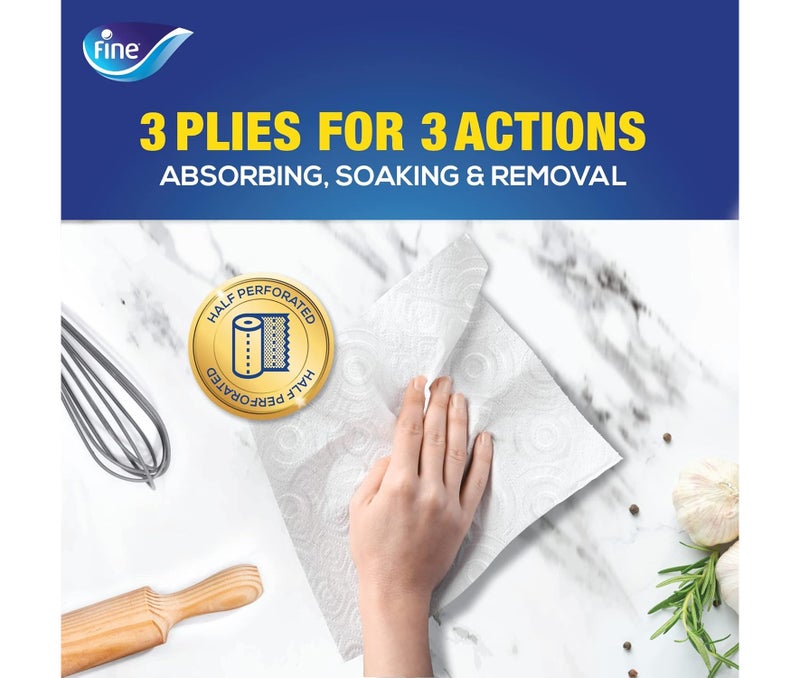 Fine Kitchen Super Towel Pro – 8 Rolls, 3 Ply Ultra Absorbent Paper Towels, Strong & Durable Kitchen Tissue Rolls - Image 3