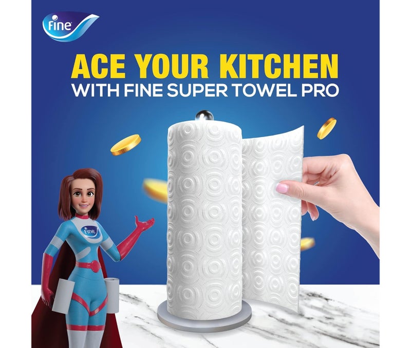 Fine Kitchen Super Towel Pro – 8 Rolls, 3 Ply Ultra Absorbent Paper Towels, Strong & Durable Kitchen Tissue Rolls - Image 5