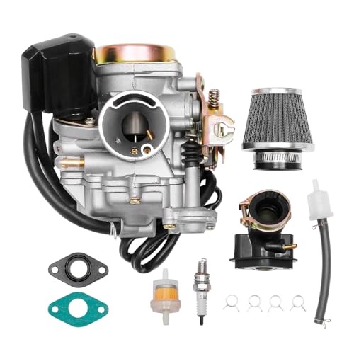 كربوراتير GY6 50cc PD18J كارب 18mm متوافق مع محرك مومبيد 4 أشواط 49cc 50cc 80cc 139QMB 139QMA لسكوتير تاوتاو كيمكو مع فلتر وقود شمعه إشعال مجمع سحب