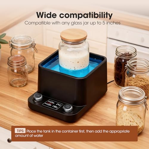 MQFORU Sourdough Starter Warmer | Water Bath Precise 1°F Thermostat (70-104°F) Sourdough Warmer | For Jars Under 50oz |198-h Memory Timer |360° Uniform Heating |for Bread Baking,Yogurt & Kombucha(Black) - Image 4