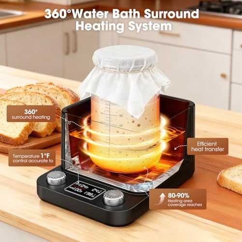 MQFORU Sourdough Starter Warmer | Water Bath Precise 1°F Thermostat (70-104°F) Sourdough Warmer | For Jars Under 50oz |198-h Memory Timer |360° Uniform Heating |for Bread Baking,Yogurt & Kombucha(Black) - Image 2