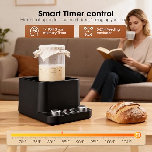 MQFORU Sourdough Starter Warmer | Water Bath Precise 1°F Thermostat (70-104°F) Sourdough Warmer | For Jars Under 50oz |198-h Memory Timer |360° Uniform Heating |for Bread Baking,Yogurt & Kombucha(Black) - Image 3