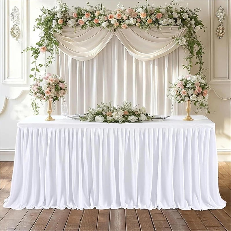 Table Skirt Table Skirts Rectangle Polyester Ruffle Tablecloth For Wedding Birthday Party Banquet Table Decorations(White,H78xL275cmX1Pcs) - Image 2