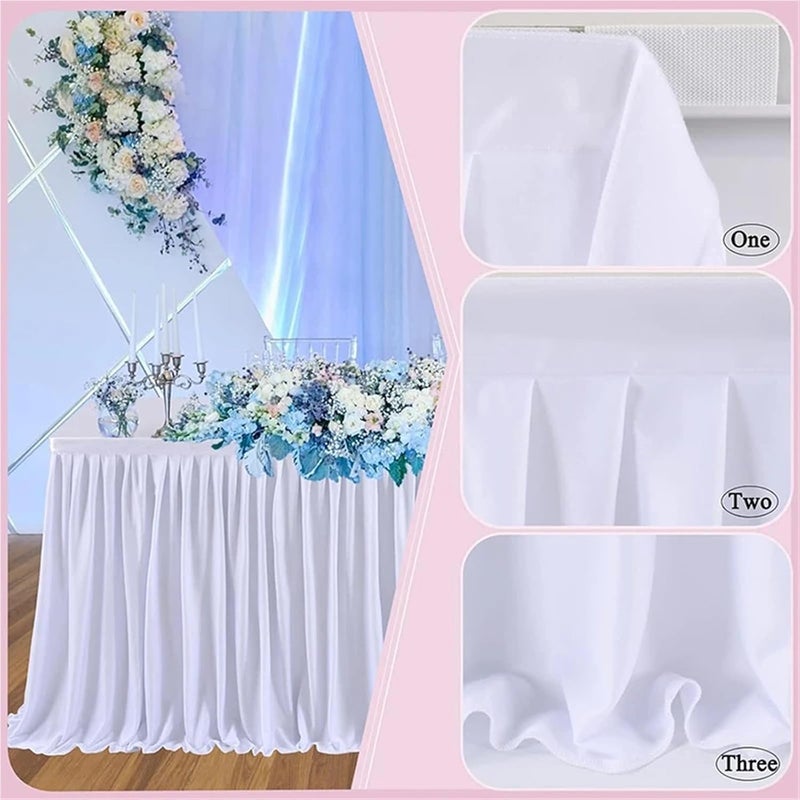 Table Skirt Table Skirts Rectangle Polyester Ruffle Tablecloth For Wedding Birthday Party Banquet Table Decorations(White,H78xL275cmX1Pcs) - Image 3
