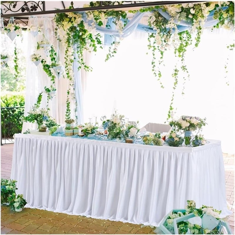 Table Skirt Table Skirts Rectangle Polyester Ruffle Tablecloth For Wedding Birthday Party Banquet Table Decorations(White,H78xL275cmX1Pcs) - Image 1
