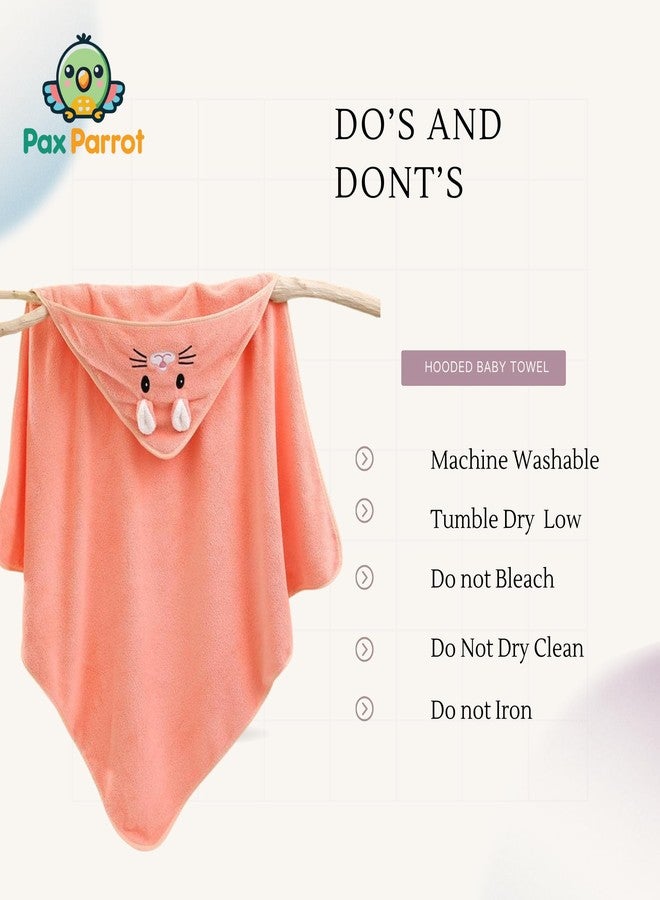 PAX PARROT منشفة أطفال فائقة النعومة بغطاء للرأس - قطن 100%، دللي طفلكِ الصغير بالنعومة والبهجة، منشفة استحمام مضادة للحساسية وفائقة الامتصاص للأطفال حديثي الولادة والأطفال الصغار | تصميم حيوانات لطيف، (0-5 سنوات) (لون الخوخ) - Image 5