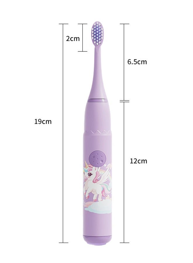 Kids Electric Toothbrush Rechargeable, Children Tooth Brush with Timer, Sonic Toothbrushes with 6 Brush Heads, Unicorn, Purple - Image 2