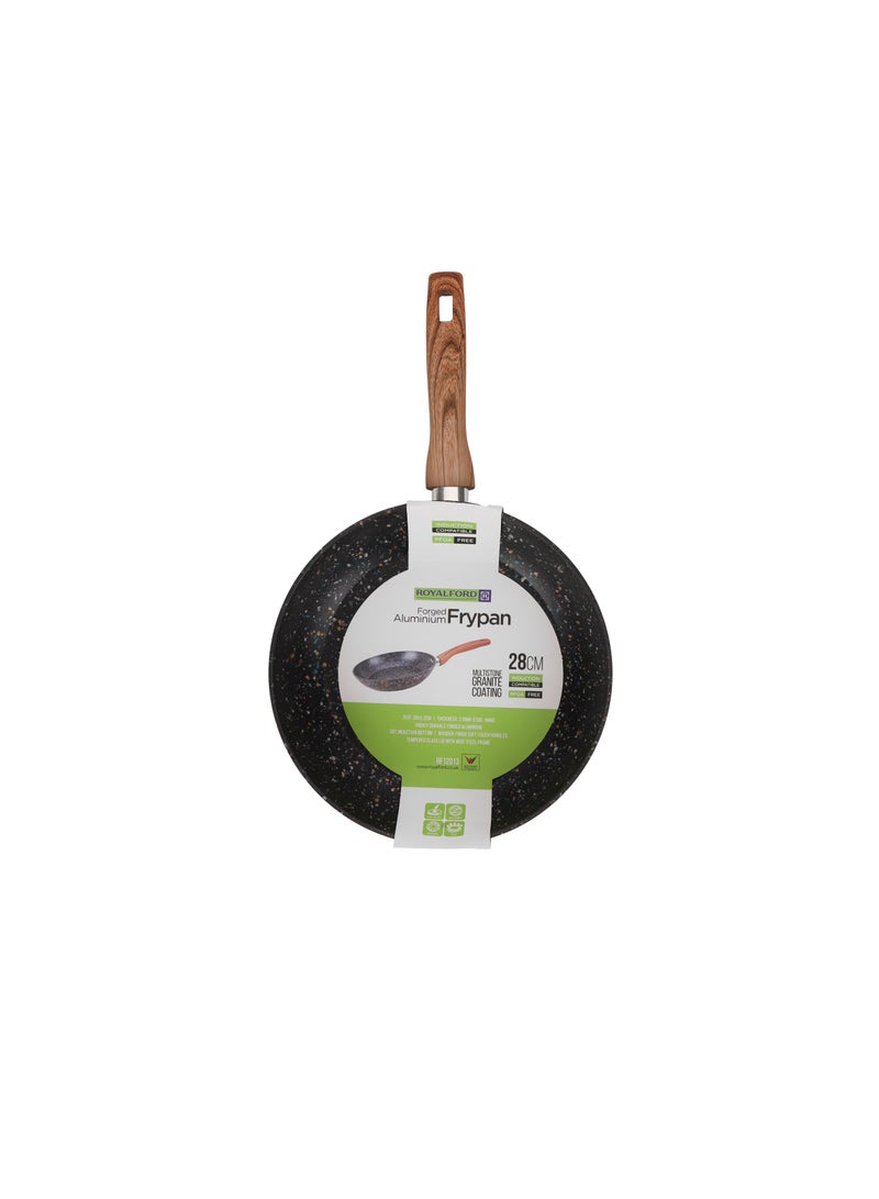 Royalford 28 cm Multistone Frypan- RF12013/ Strong Forged Aluminum Body with Granite Coating and Heat Resistant Wooden Finish Handle/ Induction Bottom, Compatible with Hot Plate, Halogen, Ceramic and Gas Black - Image 4
