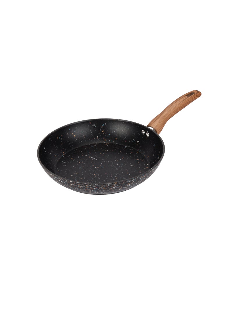 Royalford 28 cm Multistone Frypan- RF12013/ Strong Forged Aluminum Body with Granite Coating and Heat Resistant Wooden Finish Handle/ Induction Bottom, Compatible with Hot Plate, Halogen, Ceramic and Gas Black - Image 1