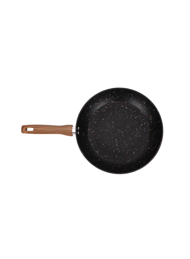 Royalford 28 cm Multistone Frypan- RF12013/ Strong Forged Aluminum Body with Granite Coating and Heat Resistant Wooden Finish Handle/ Induction Bottom, Compatible with Hot Plate, Halogen, Ceramic and Gas Black - Image 5
