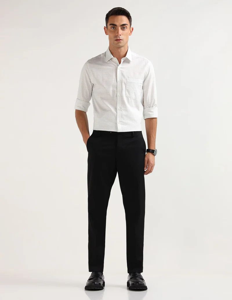 Arrow Black Mid Rise Regular Fit Trousers for Men | Best Price UAE