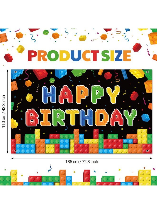 Panelee Building Block Birthday Banner Building Blocks Party Backdrop Decoration Happy Birthday Banner Photography Background for Party, 72.8 x 43.3 Inch(Black) - Image 2