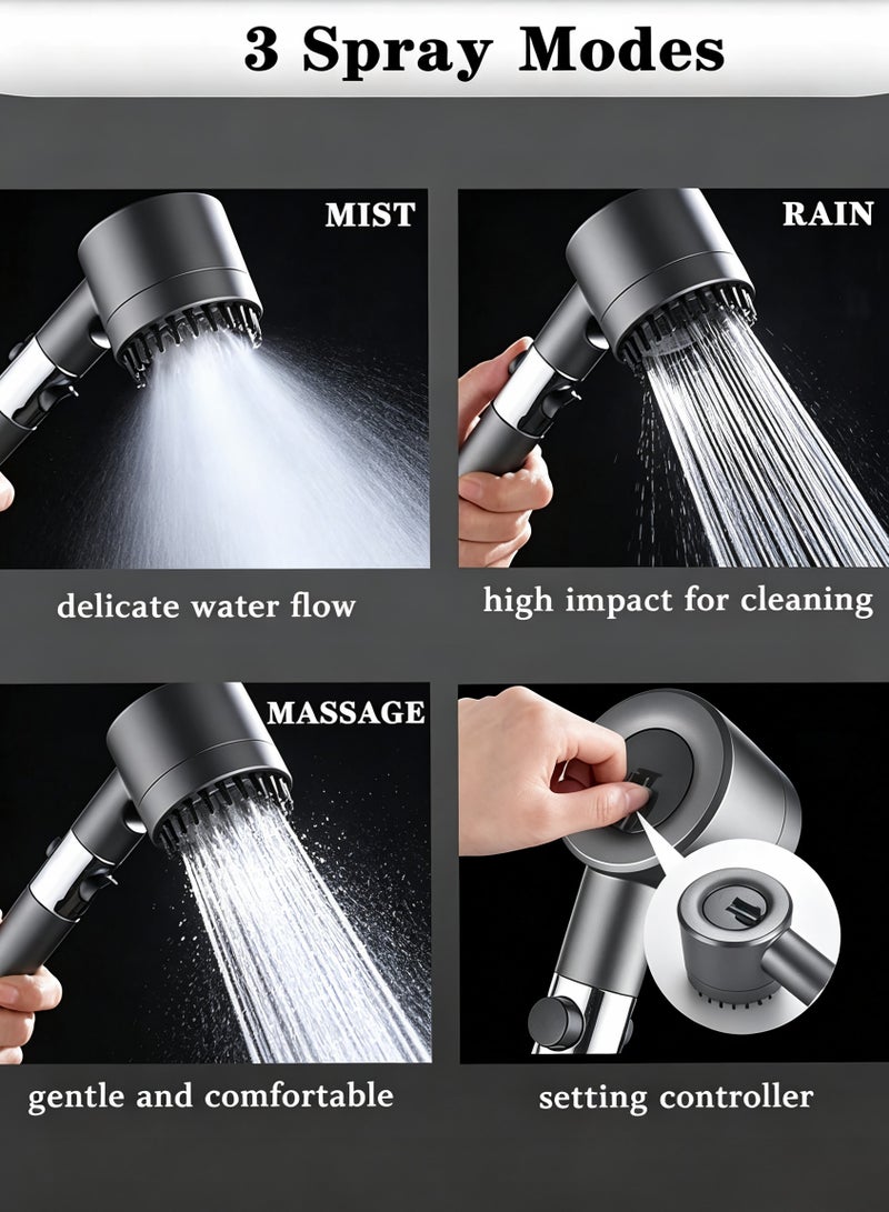 Snooe Shower Filter Shower Head, Handheld High-Pressure Shower, with Shower Hose and Shower Holder (3 Modes) - Image 2