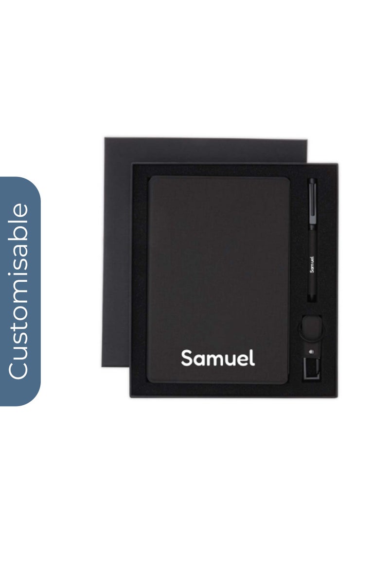 SANTHOME Personalised Sustainable Gift Set with Refillable Notebook, Pen & USB Keychain - Black - Image 1
