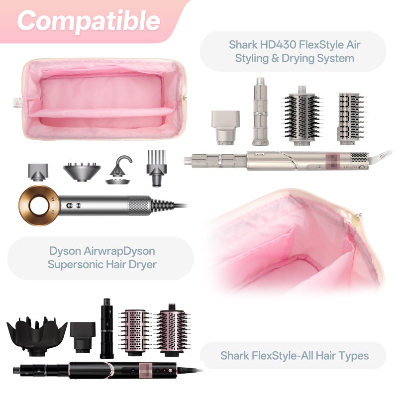 dadop Shark Flex Style Travel Case for Dyson Hair Dryer Airwrap, Quilted Hair Tools Travel Bag Organizer Accessories Holder, Curling Iron Carrying Case for Shark Dyson Revlon (Bow) - Image 3