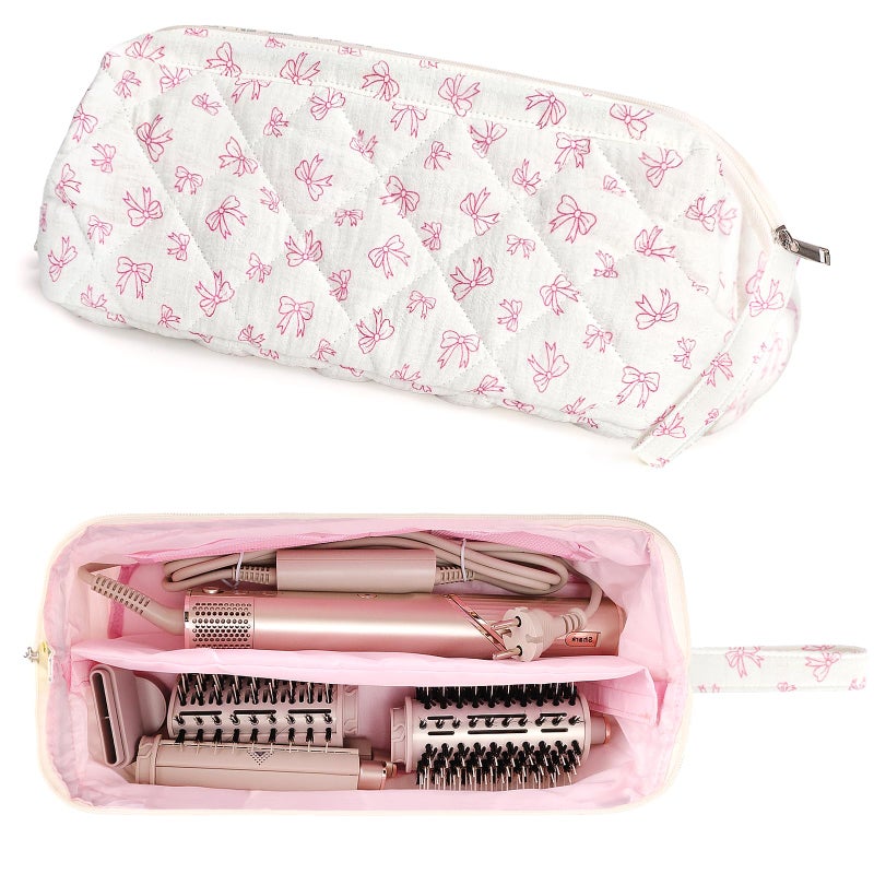 dadop Shark Flex Style Travel Case for Dyson Hair Dryer Airwrap, Quilted Hair Tools Travel Bag Organizer Accessories Holder, Curling Iron Carrying Case for Shark Dyson Revlon (Bow) - Image 2