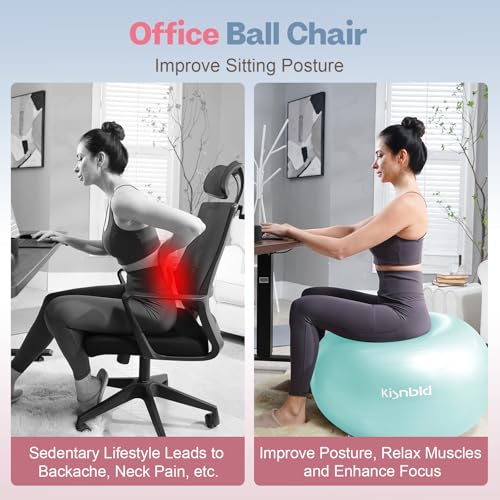 kisnbld Exercise Ball, Extra Thick Yoga Ball for Workout Pregnancy Stability, 4 Sizes Anti-Burst Balance Ball with Foot Pump - Heavy Duty Fitness Ball Chair for Office, Home & Gym - Image 3