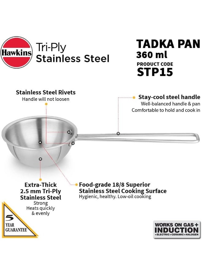 Hawkins 1.5 Cup Tadka Pan, 360 ml Triply Stainless Steel Pan, Induction Pan, Silver (STP15) - Image 3