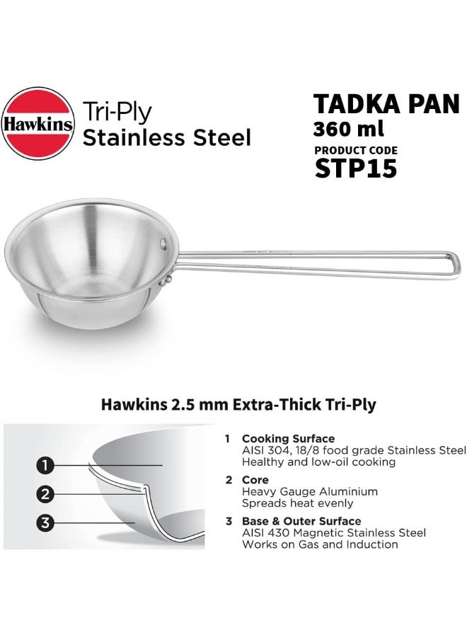 Hawkins 1.5 Cup Tadka Pan, 360 ml Triply Stainless Steel Pan, Induction Pan, Silver (STP15) - Image 2