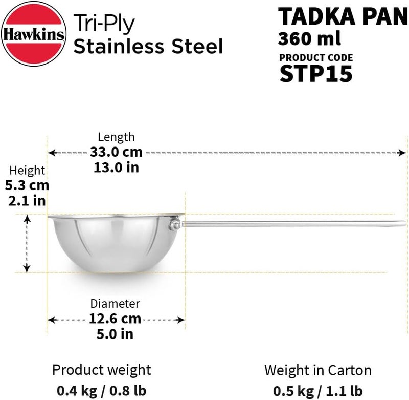Hawkins 1.5 Cup Tadka Pan, 360 ml Triply Stainless Steel Pan, Induction Pan, Silver (STP15) - Image 5
