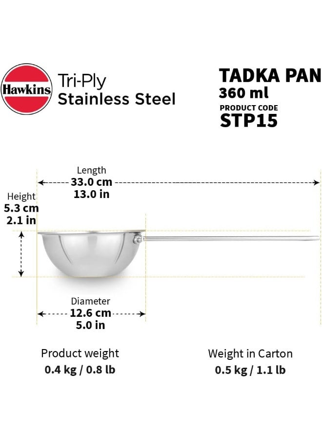 Hawkins 1.5 Cup Tadka Pan, 360 ml Triply Stainless Steel Pan, Induction Pan, Silver (STP15) - Image 4