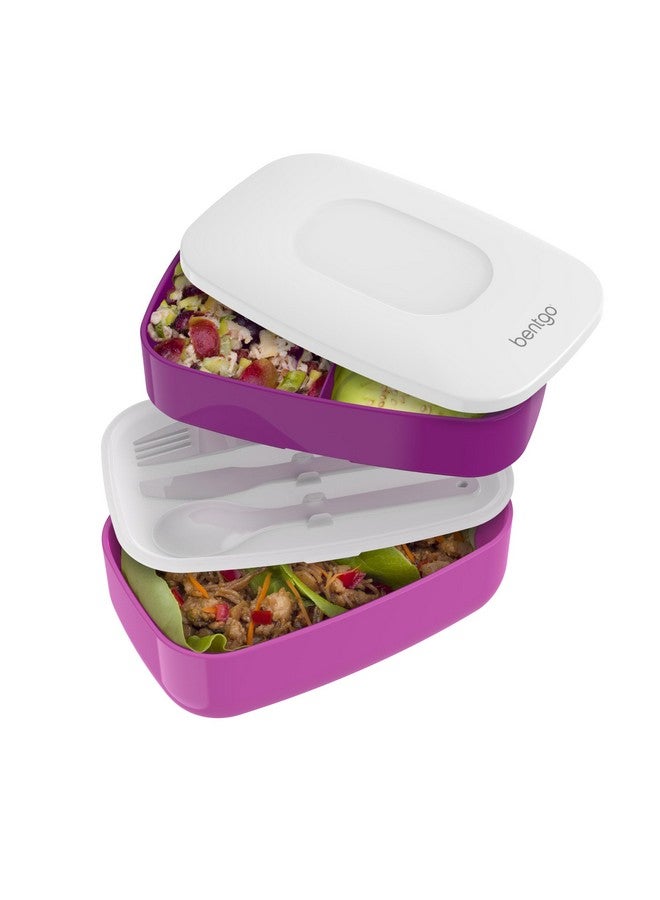 Bentgo Classic - Adult Bento Box, All-in-One Stackable Lunch Box Container with 3 Compartments, Plastic Utensils, and Nylon Sealing Strap, BPA Free Food Container (Purple) - Image 1